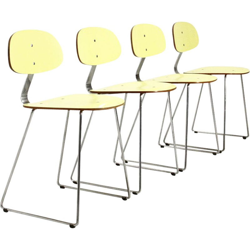 4 chairs in yellow formica by Georges Coslin for 3V arredamenti, 1950s