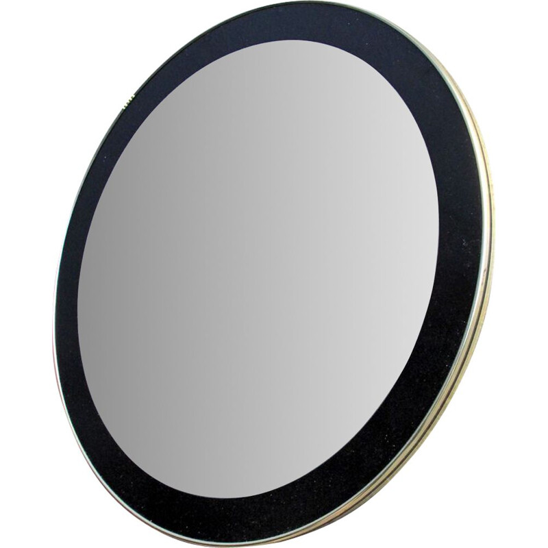 Vintage round mirror with black frame 1960