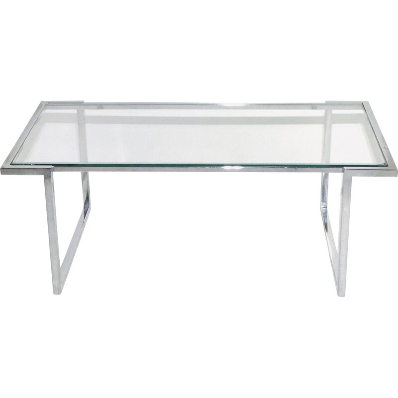 Coffee table with chrome-plated aluminium base and glass top 1970 