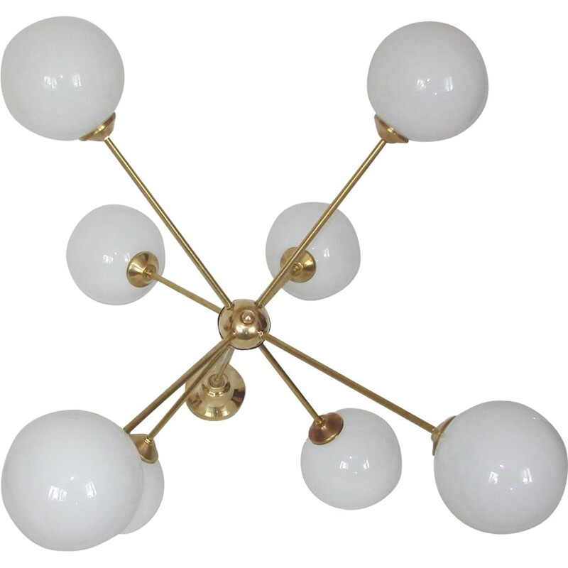 Chandelier Sputnik  brass and glass żyrandol 1960s