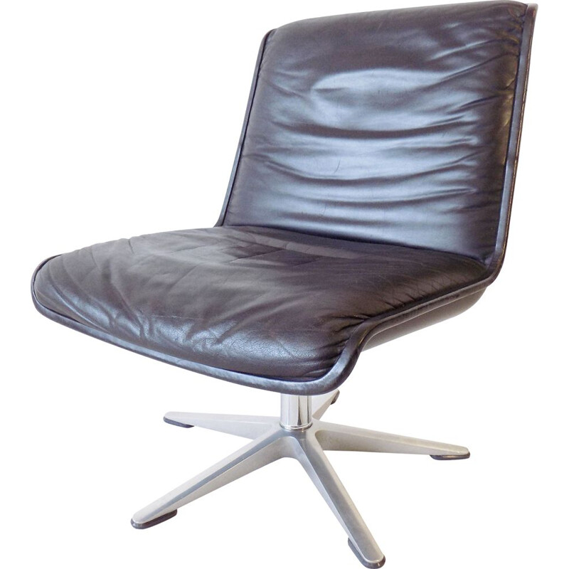 Wilkhahn Delta black leather loungechair by Delta Design