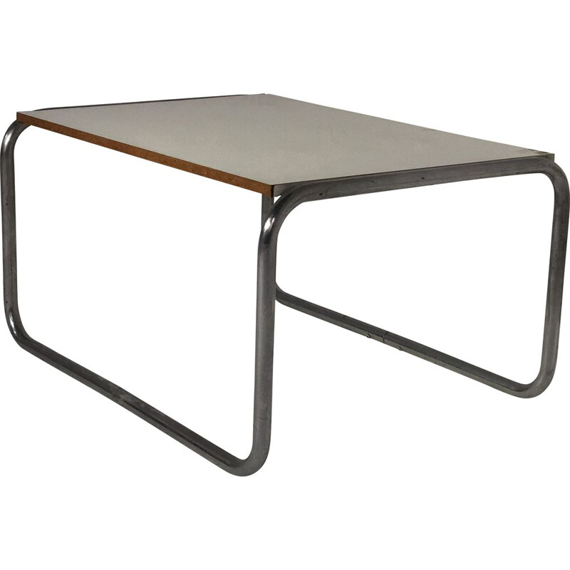 Table basse vintage aluminium tubé chromé plateau mélaniné blanc 1970 