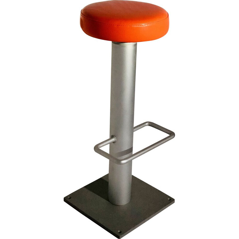 Vintage chrome-plated aluminium stool with orange plastic seat 1990 - SOCA 