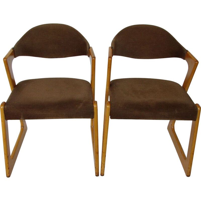 Pair of Casala chairs, beech wood and fabric 1960s