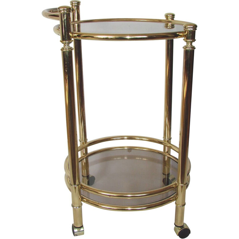 Mobile bar cart, brass metal and glass 1970s