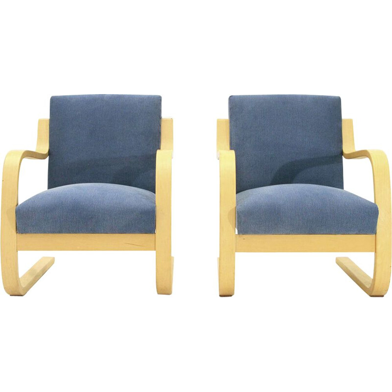 Pair of blue 402 Armchairs by Alvar Aalto for Artek, 1970s