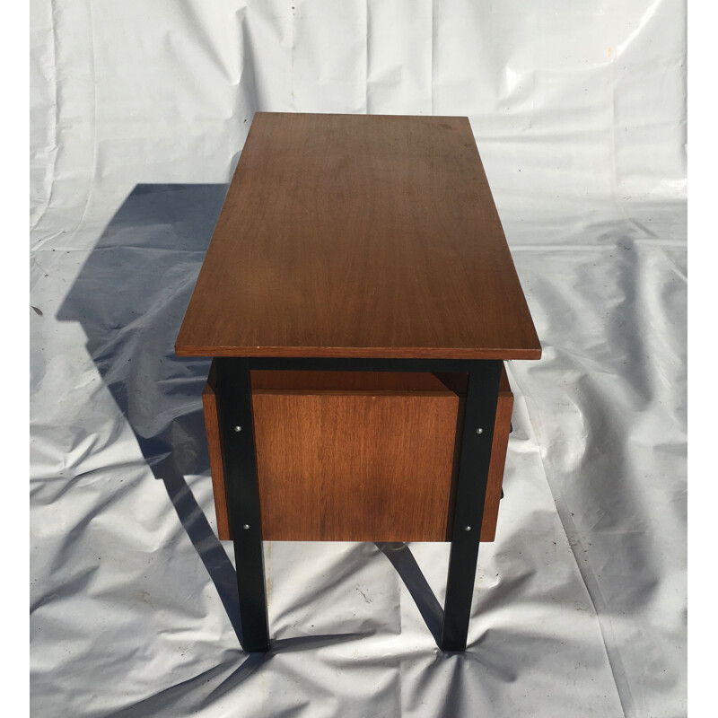 Vintage oak desk blackened wood legs 1950