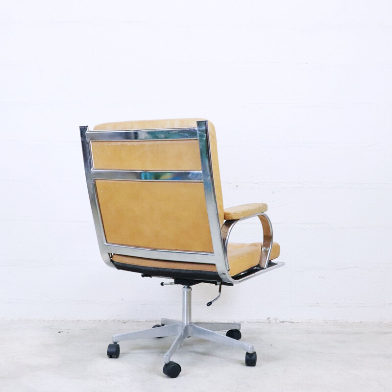 Vintage metal and leather office armchair, Sweden, 1970