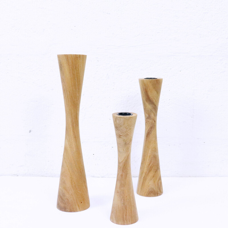 Vintage candlesticks in solid Scandinavian teak Sweden