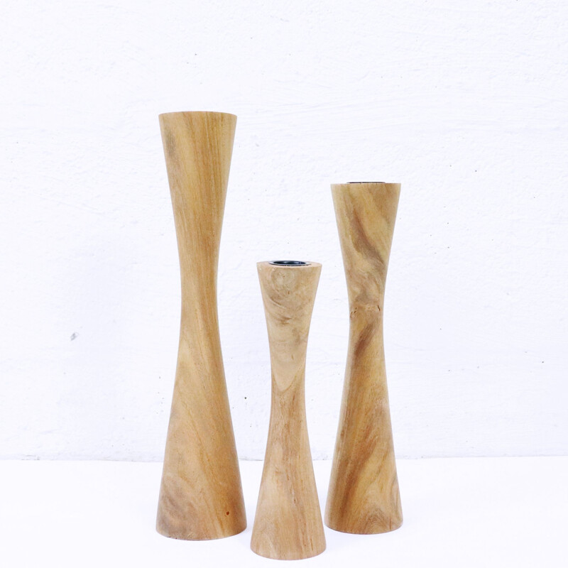 Vintage candlesticks in solid Scandinavian teak Sweden