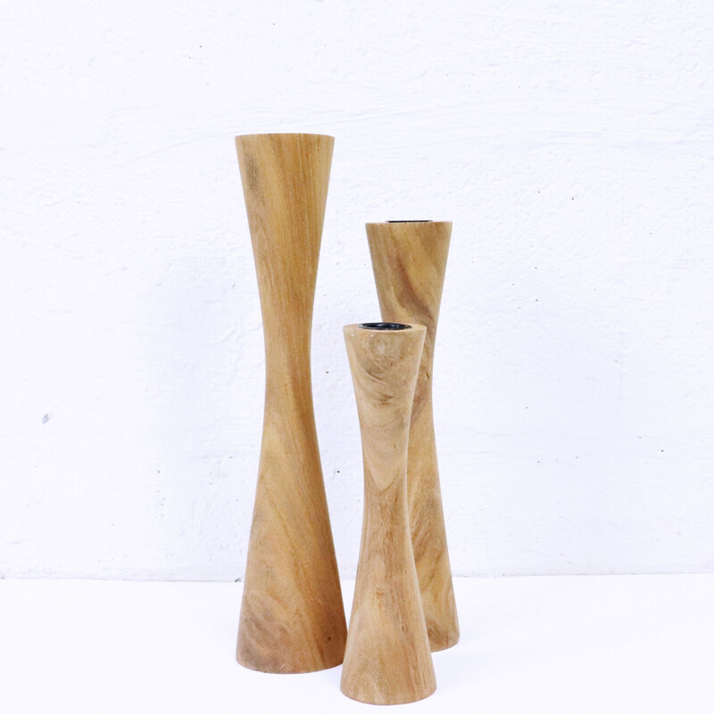 Vintage candlesticks in solid Scandinavian teak Sweden