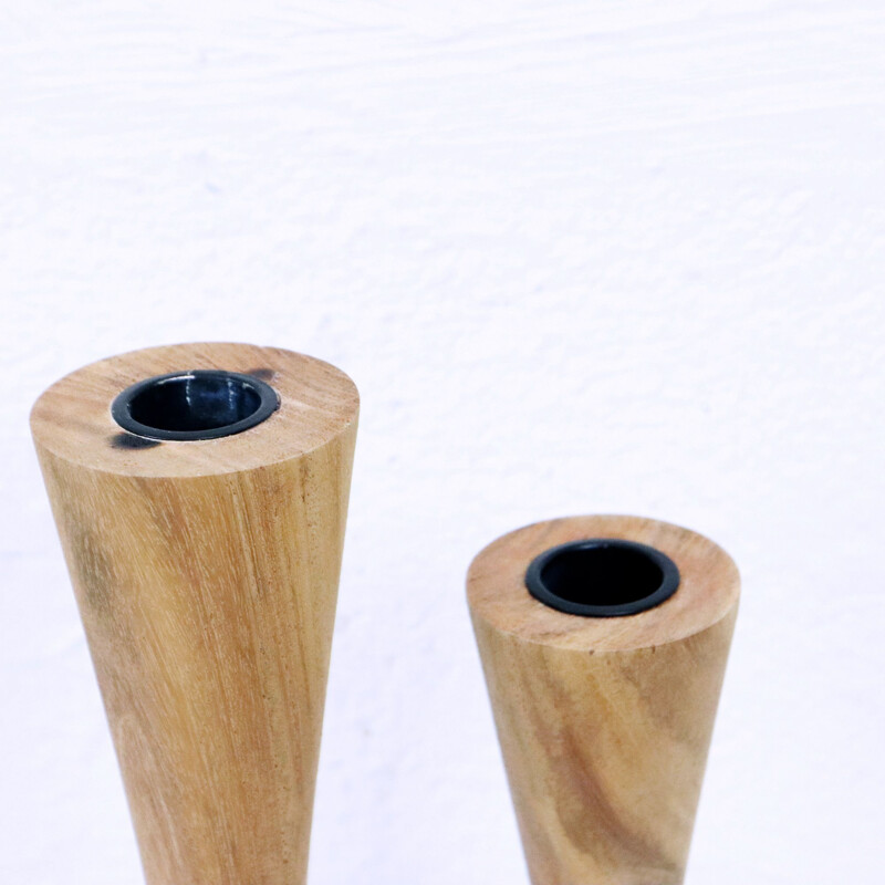 Vintage candlesticks in solid Scandinavian teak Sweden