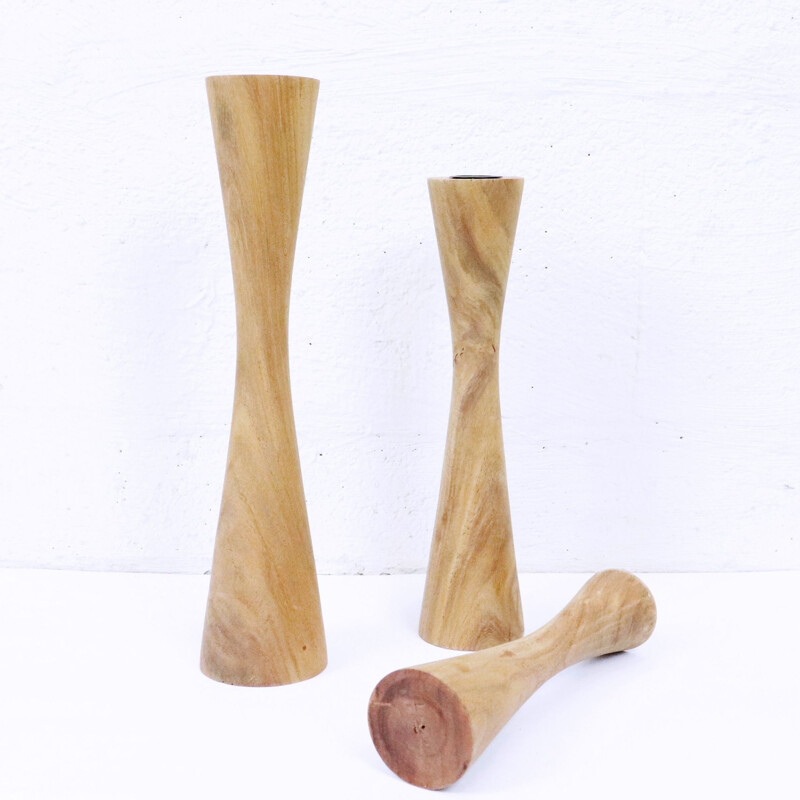 Vintage candlesticks in solid Scandinavian teak Sweden