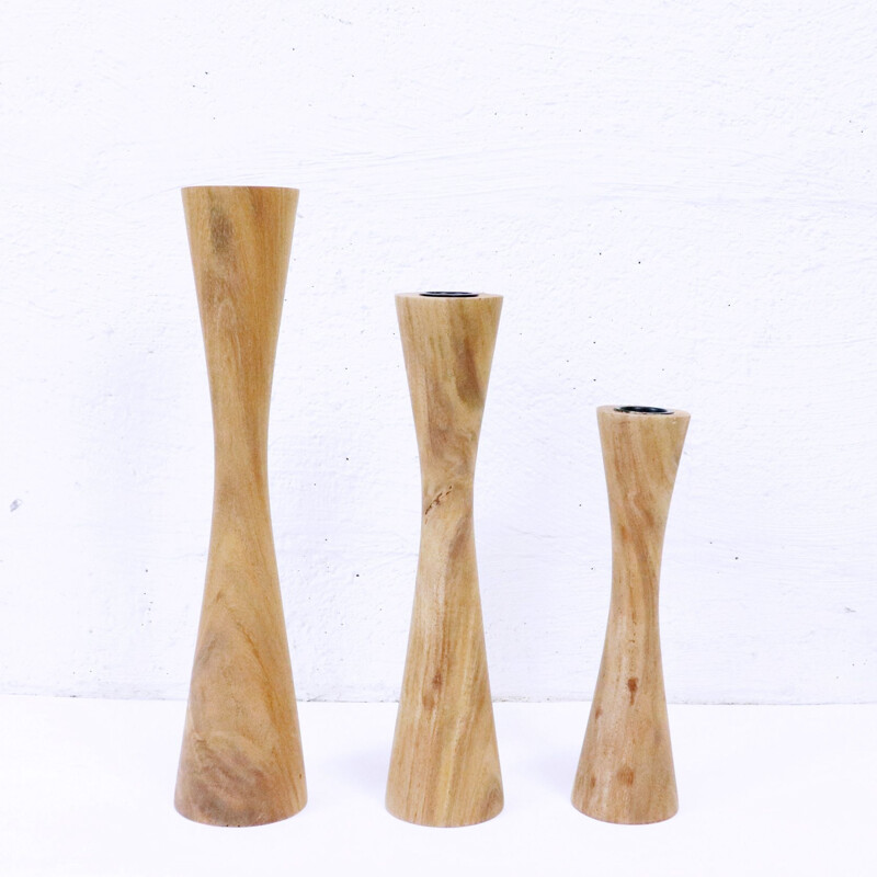 Vintage candlesticks in solid Scandinavian teak Sweden