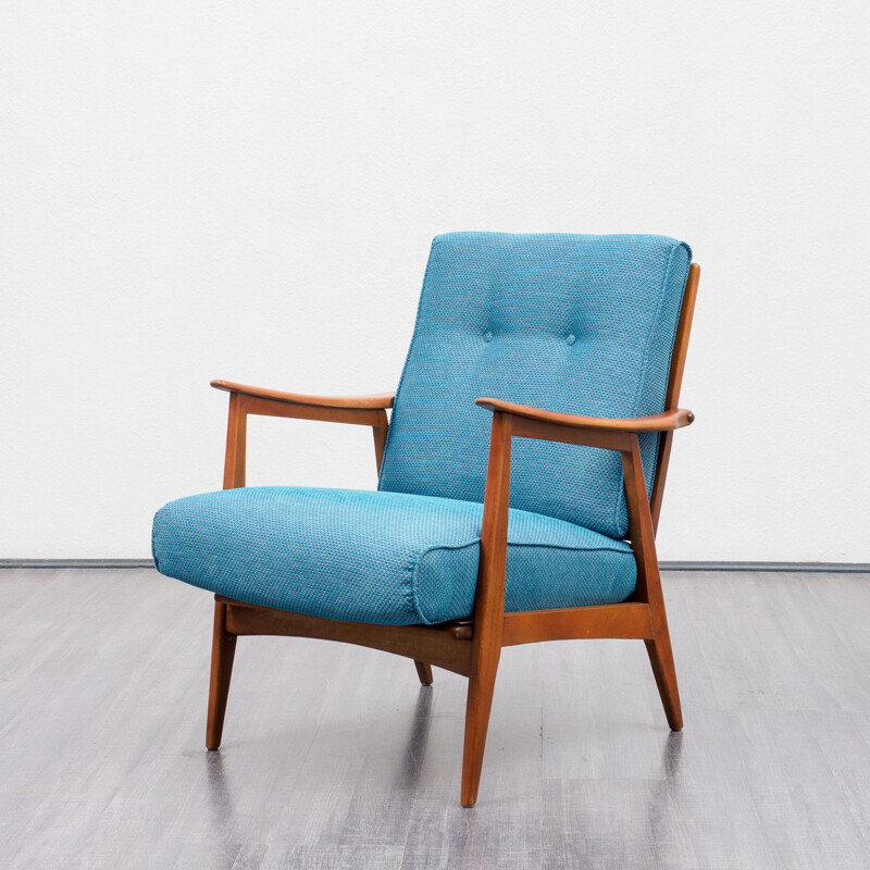 Restored vintage armchair in solid beech wood 1950