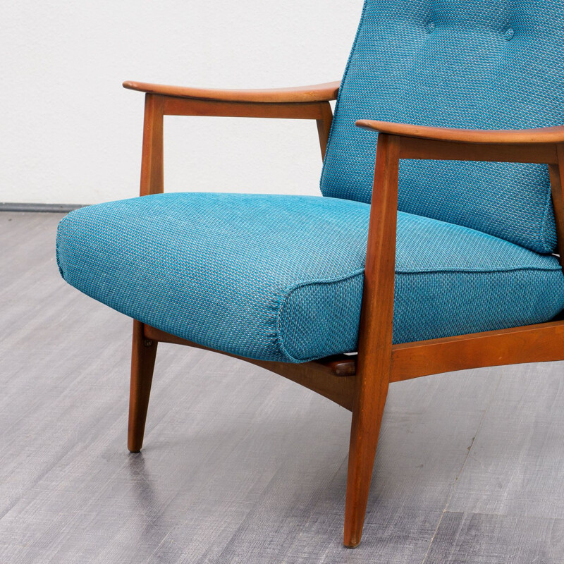 Restored vintage armchair in solid beech wood 1950