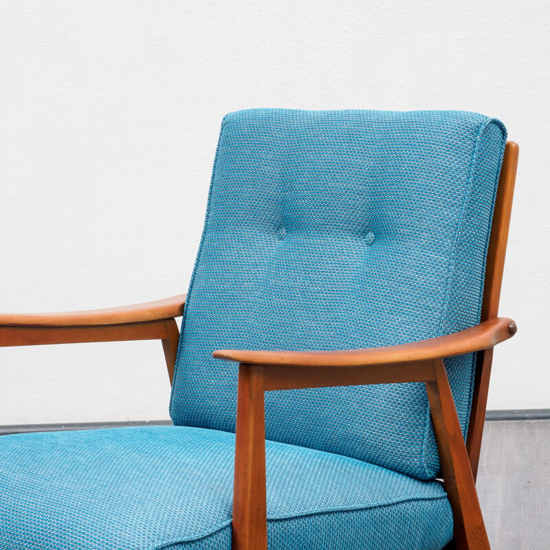 Restored vintage armchair in solid beech wood 1950