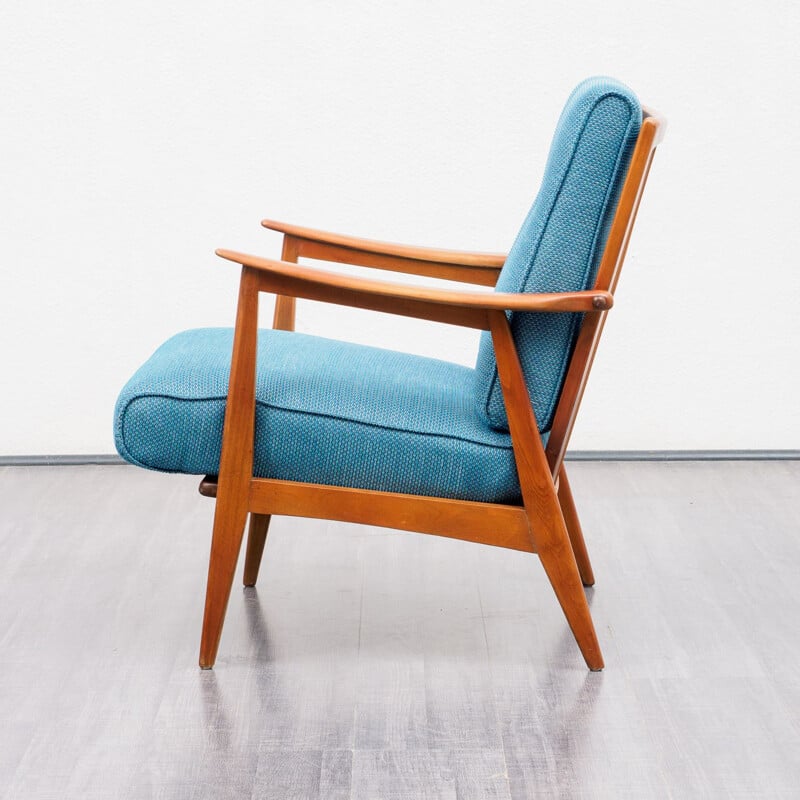 Restored vintage armchair in solid beech wood 1950
