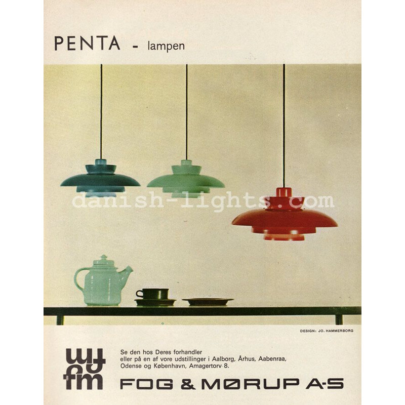 Suspension 'Penta' de Jo Hammerborg pour Fog et Morup Danemark 1960