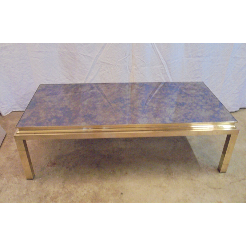 Vintage brass coffee table with agglomerated glass House Jansen,1950