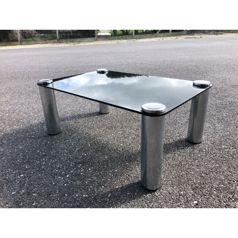 Vintage coffee table in smoked glass and chrome by Marcuso Zanuso for Zanotta, 1965