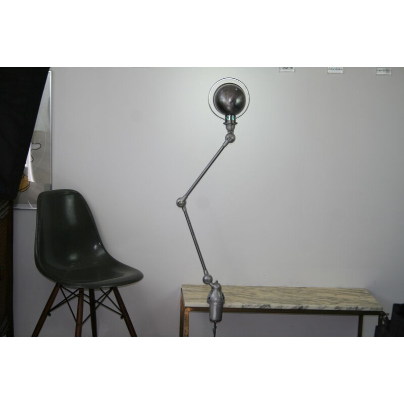 Vintage Jieldé desk lamp 2 arms with vice base, Jean Louis Domecq industrial