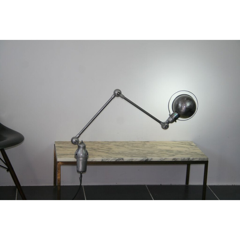 Vintage Jieldé desk lamp 2 arms with vice base, Jean Louis Domecq industrial
