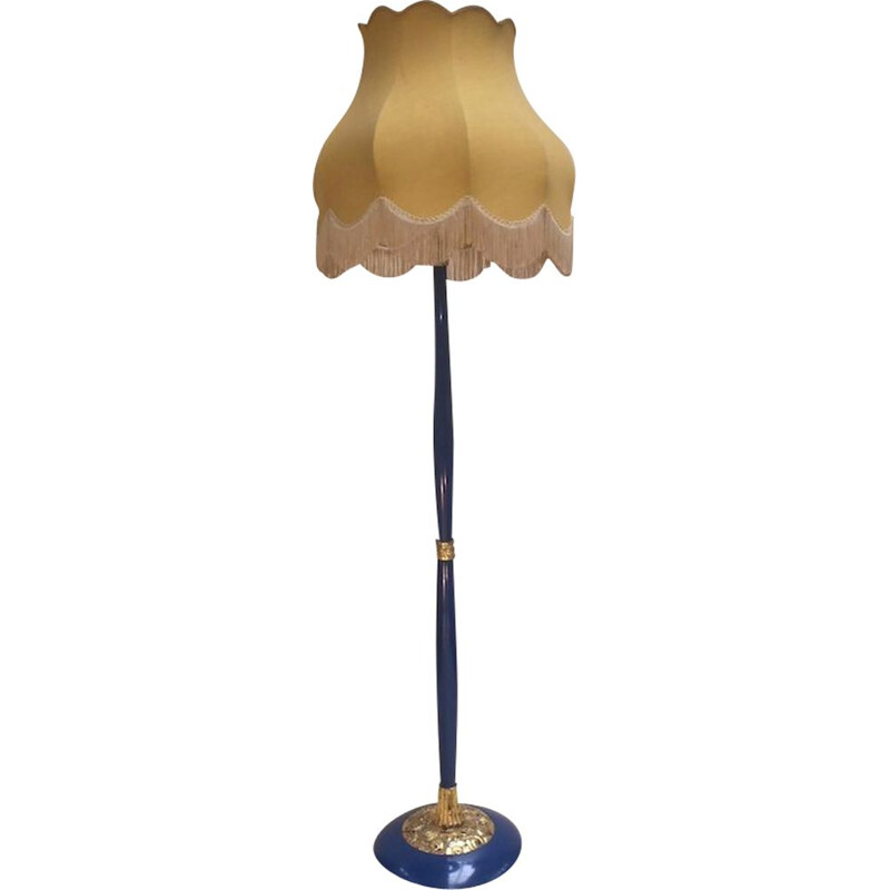 Vintage carved blue lacquered wood floor lamp, 1925