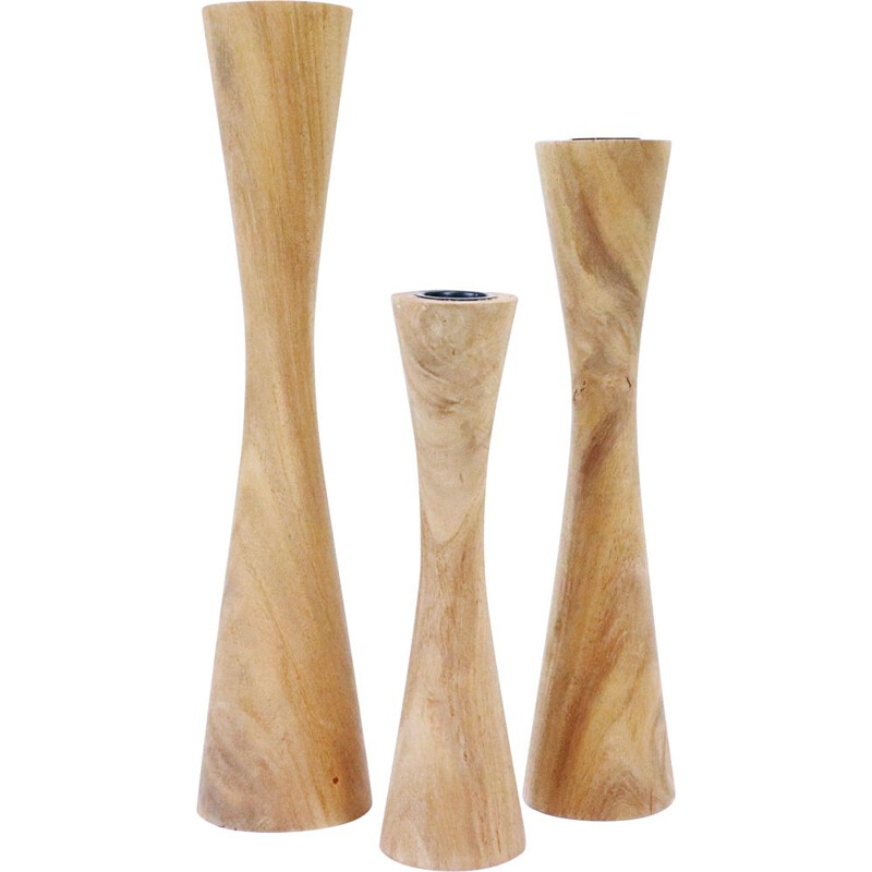 Vintage candlesticks in solid Scandinavian teak Sweden