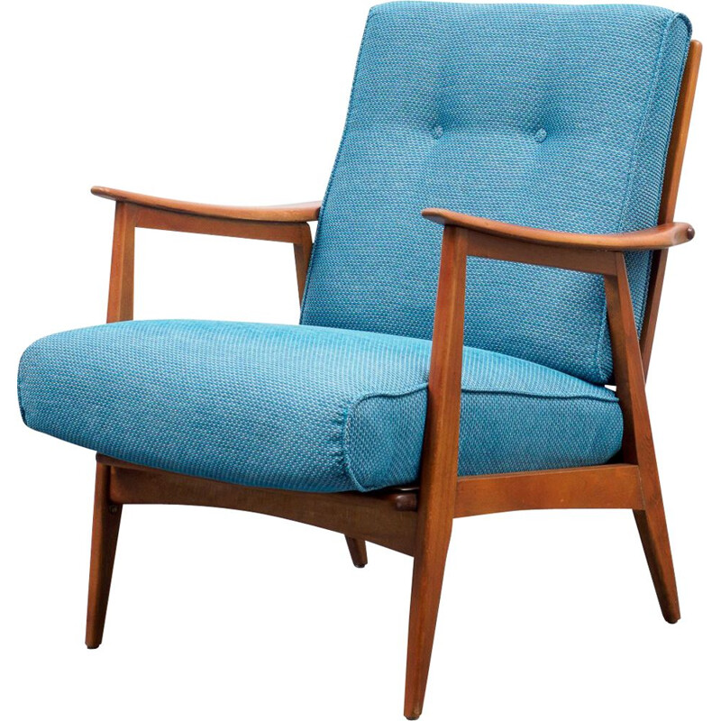Restored vintage armchair in solid beech wood 1950