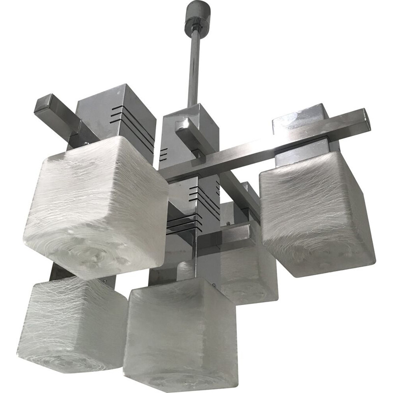 Vintage cubist chromed chandelier Gaetano scoliari