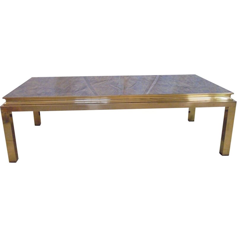 Vintage brass coffee table with agglomerated glass House Jansen,1950