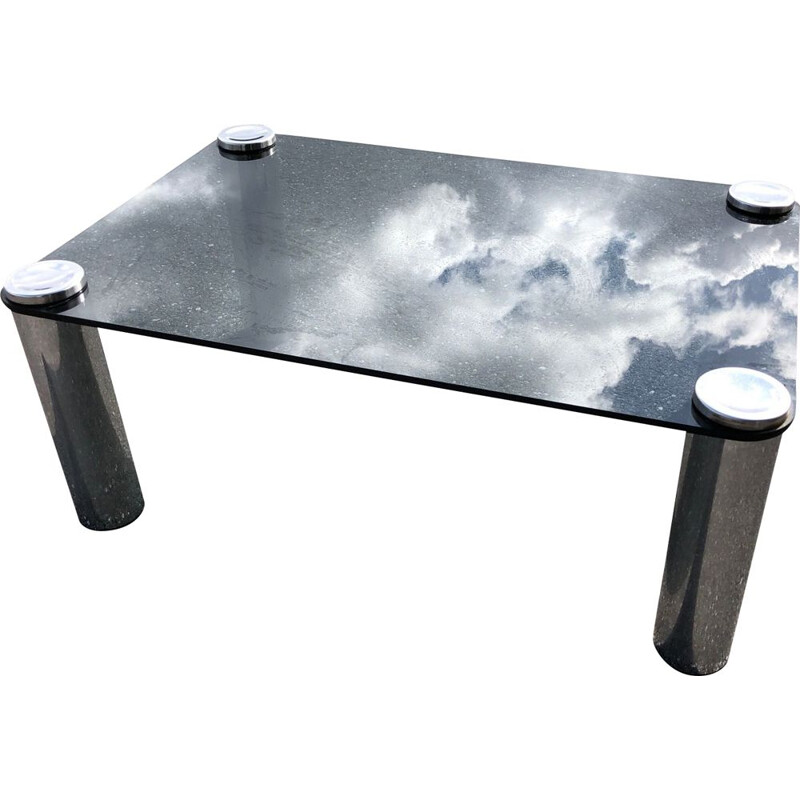 Vintage coffee table in smoked glass and chrome by Marcuso Zanuso for Zanotta, 1965