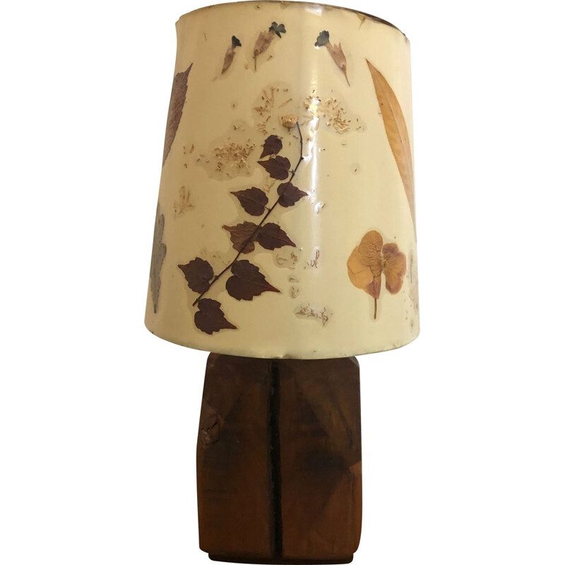 Brutalist vintage desk lamp with dried leaf inclusion