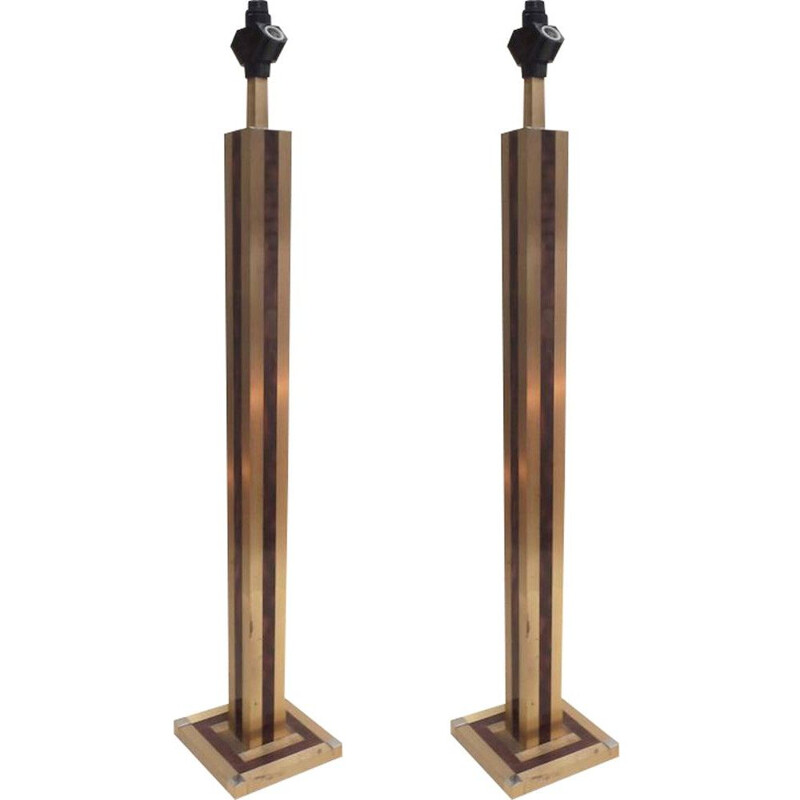 Pair of vintage amber lacquered brass floor lamps by Lumica, 1970