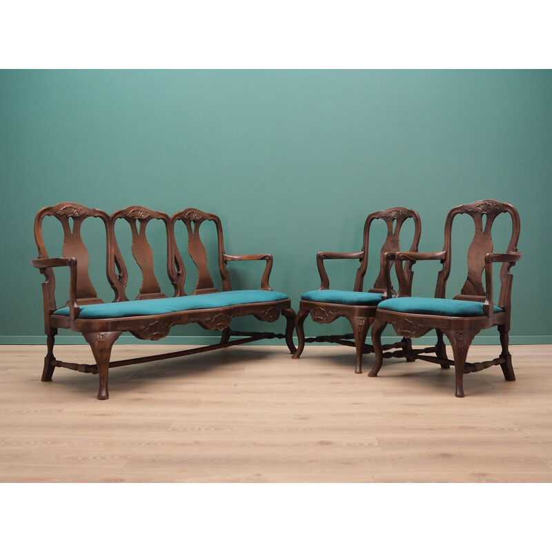 1970 Chippendale walnut wood vintage living room set