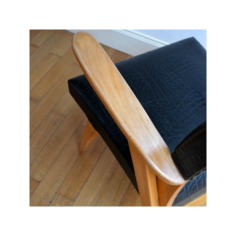 Chair in teak and black leatherette - 1960s