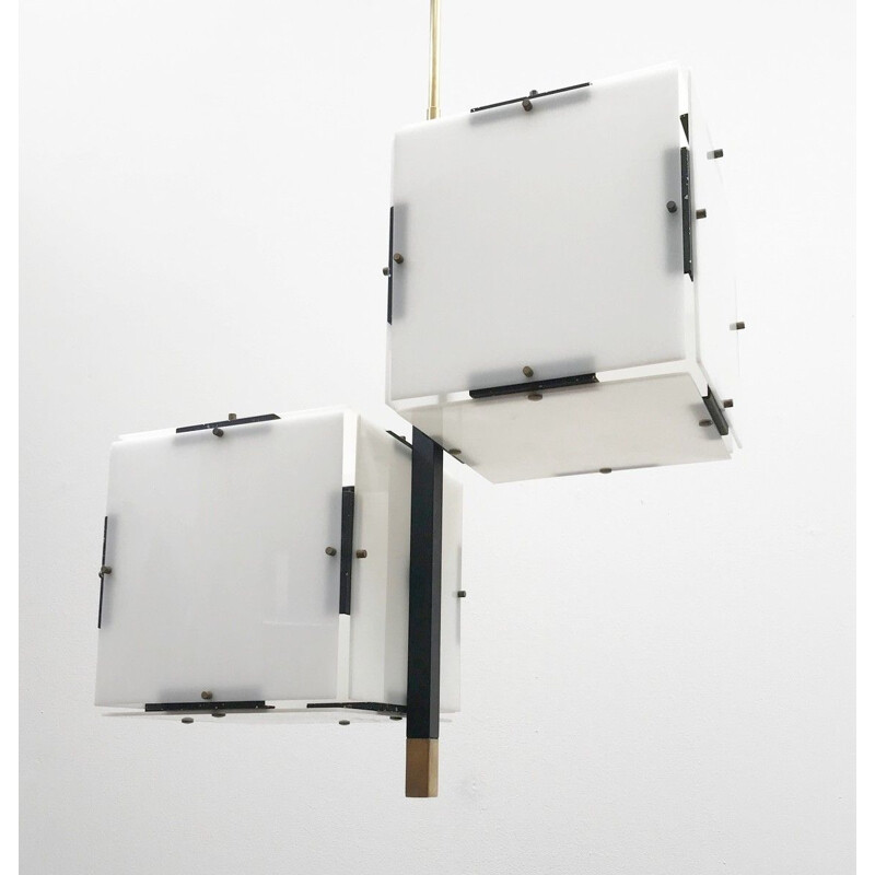 Chandelier vintage Plexi cube chandelier italy, 1970s