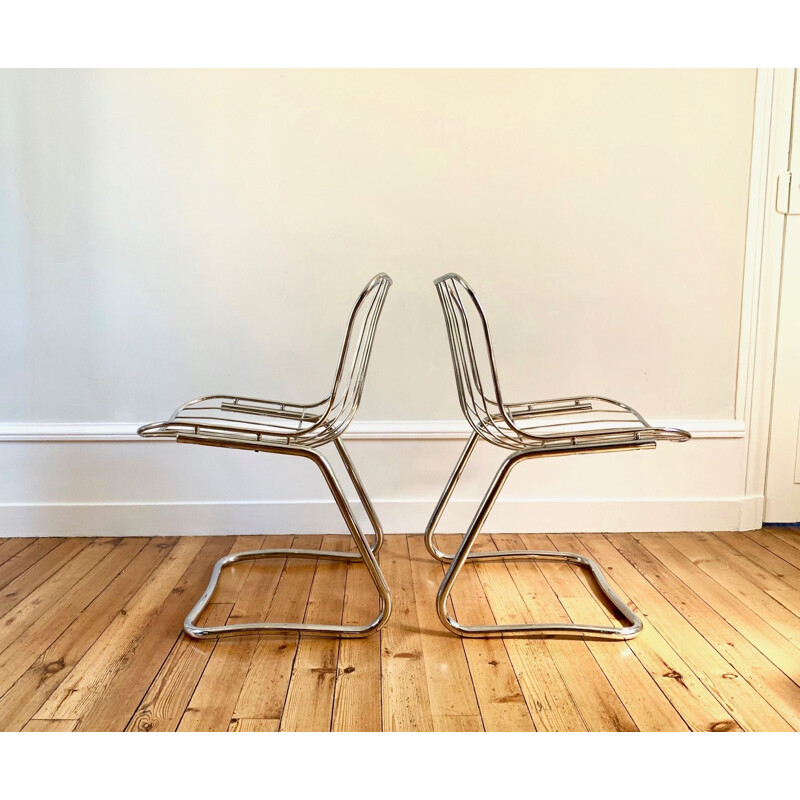 Series of 4 chairs vintage chromium-plated Italian 1970