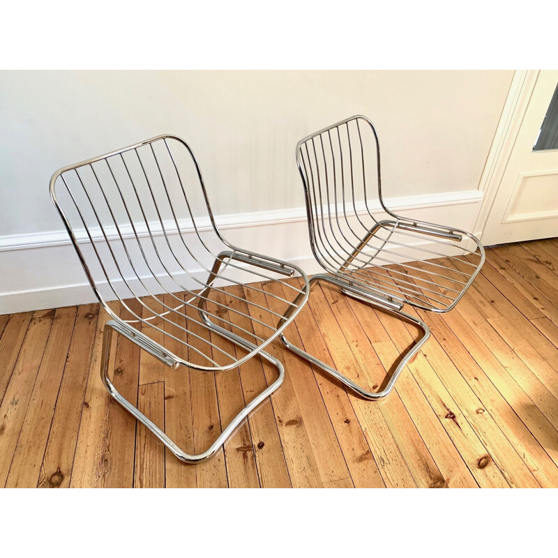 Series of 4 chairs vintage chromium-plated Italian 1970