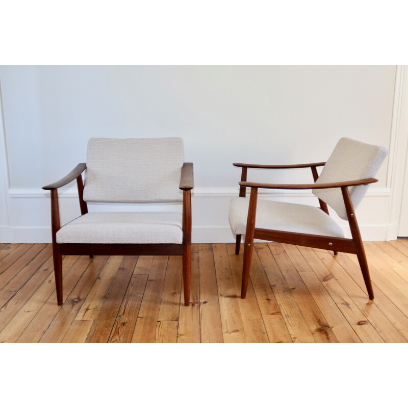 Paire de fauteuils vintage en afromosia scandinaves 1960