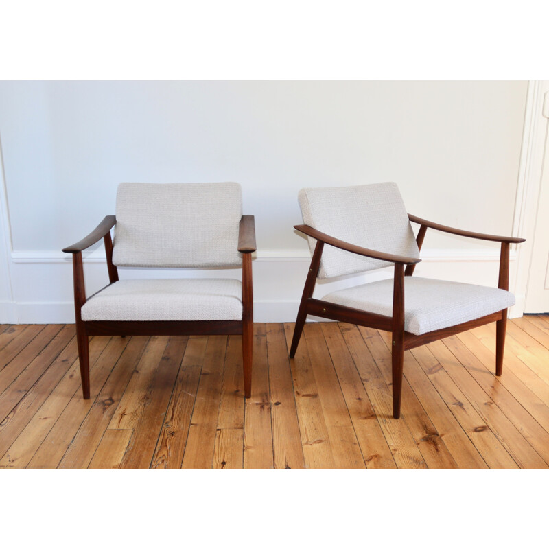 Pair of vintage armchairs in scandinavian afromosia 1960s