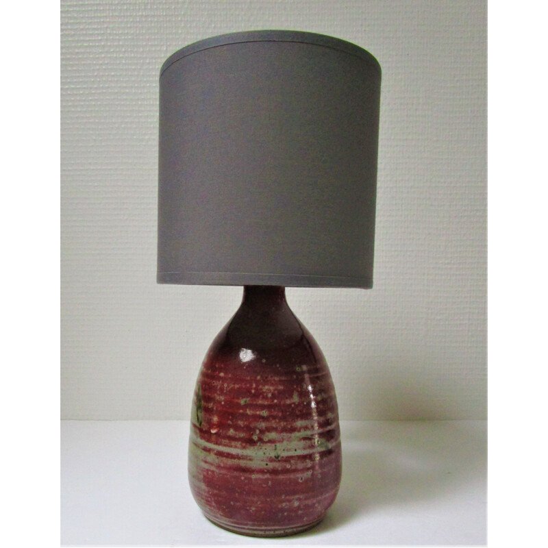 Lampe vintage en grès émaillé rouge et gris 1960