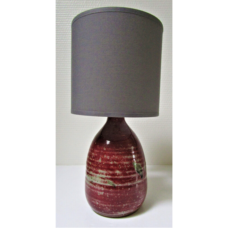 Vintage red and grey enamelled stoneware lamp 1960