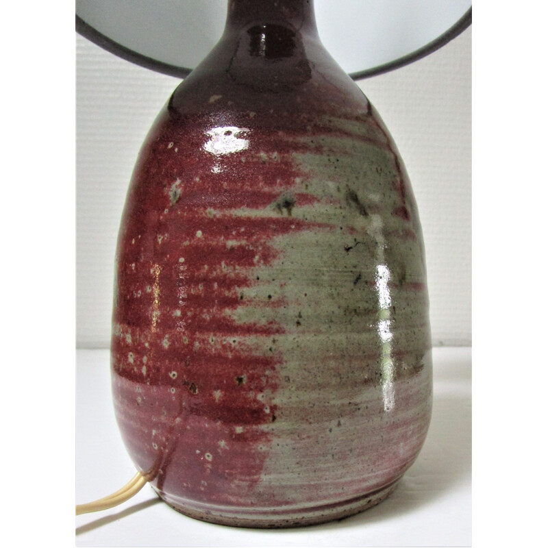 Lampe vintage en grès émaillé rouge et gris 1960