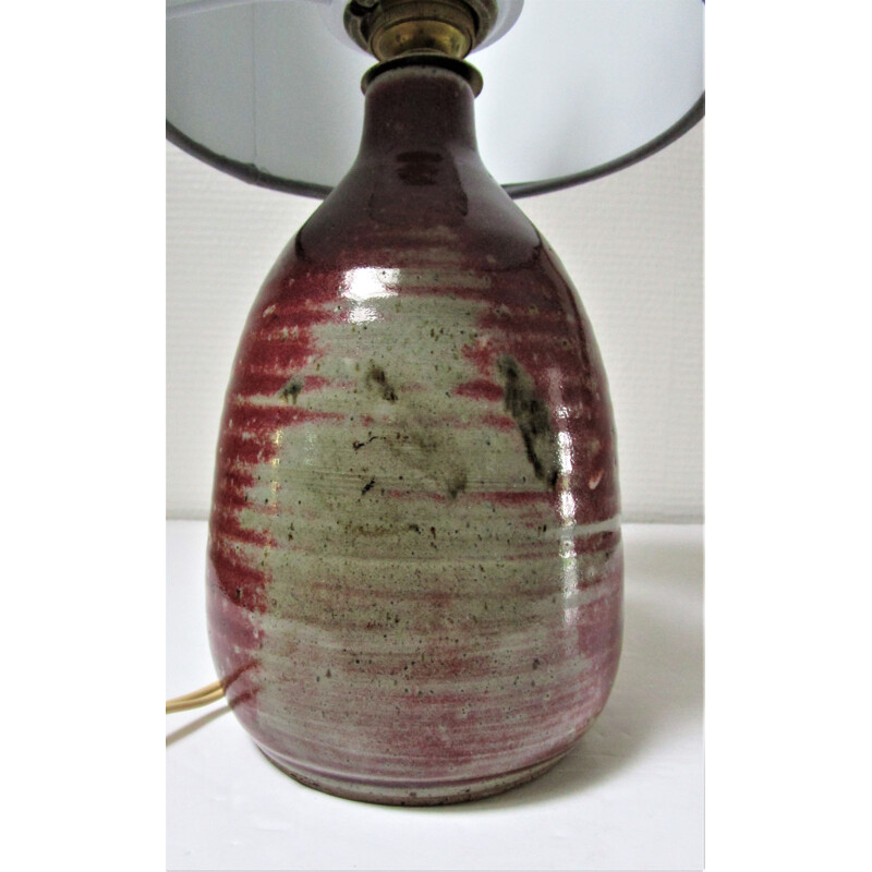 Vintage red and grey enamelled stoneware lamp 1960