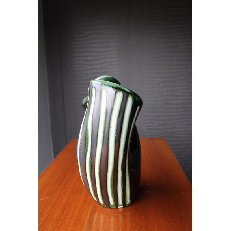 Vase vintage Bauzio céramique en forme de panier à 2 cols 1950