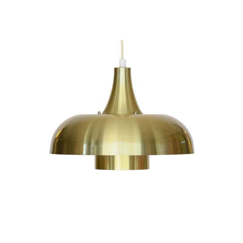 Pendant light in gold colored aluminum. mid century Denmark 1970s