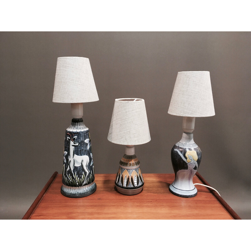 Trio de lampes vintage céramique scandinave Design 1960
