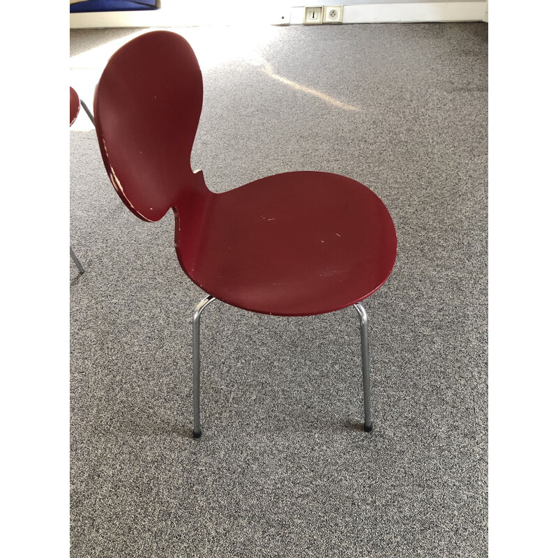 Set of 10 vintage chairs Ant 3101 red by Arne Jacobsen for Fritz Hansen, 1950